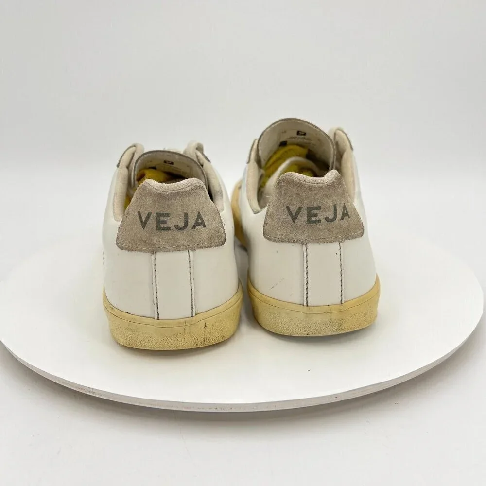 Veja Esplar Women Size 7 Extra White Leather V stitch Logo Lace Up Training Shoe